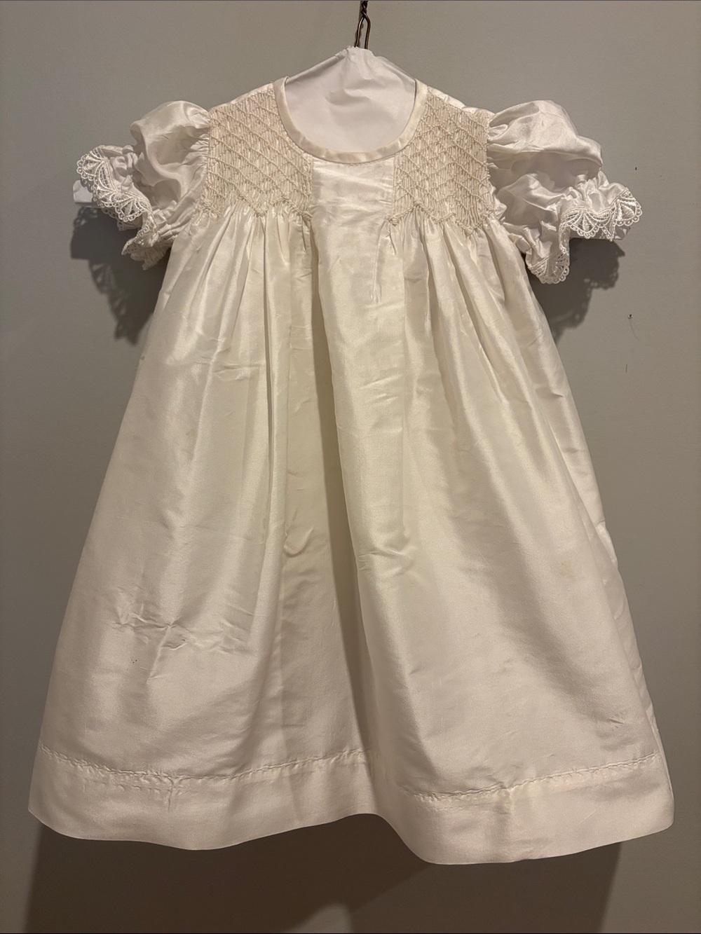 Strasburg Ivory Smocked Puff Sleeve Baby Dress
